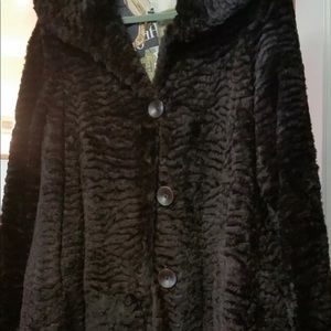 Brown rabbit swing coat.  Blue duck.   Size L.